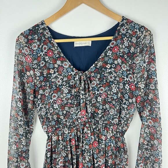 Abercombie Fitch Mini Dress sz S Long Sleeve Dark Floral Date Night Boho V Neck - Picture 3 of 8